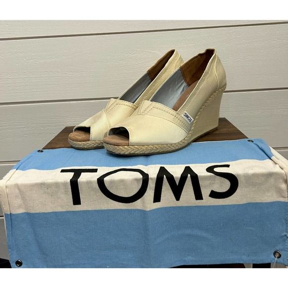 Toms Shoes - Toms Wedding‎ Collection Ivory/Cream Wedge Open Toe Shoes Women's 9.5 W